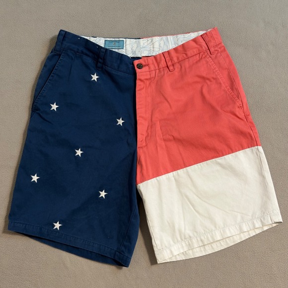 Castaway Nantucket Island Shorts Sz 34 Embroidery Stars Patriotic American Flag - Picture 1 of 8